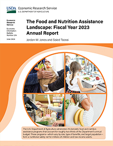This is the cover image for the The Food and Nutrition Assistance Landscape: Fiscal Year 2023 Annual Report report.