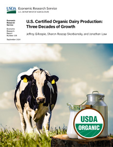 This is the cover image of the U.S. Certified Organic Dairy Production: Three Decades of Growth report.